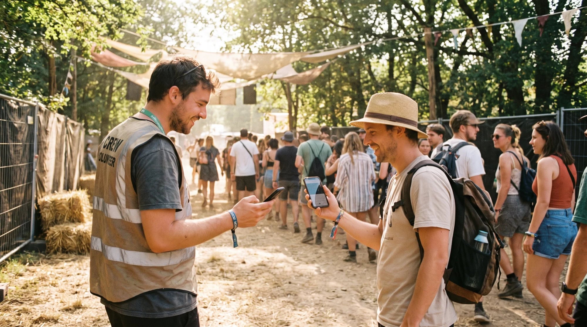 Crew-Mitglied scannt am Festival-Eingang das Handy-Ticket eines Besuchers